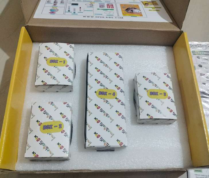Organised experiment boxes inside an IIPH LABS science kit